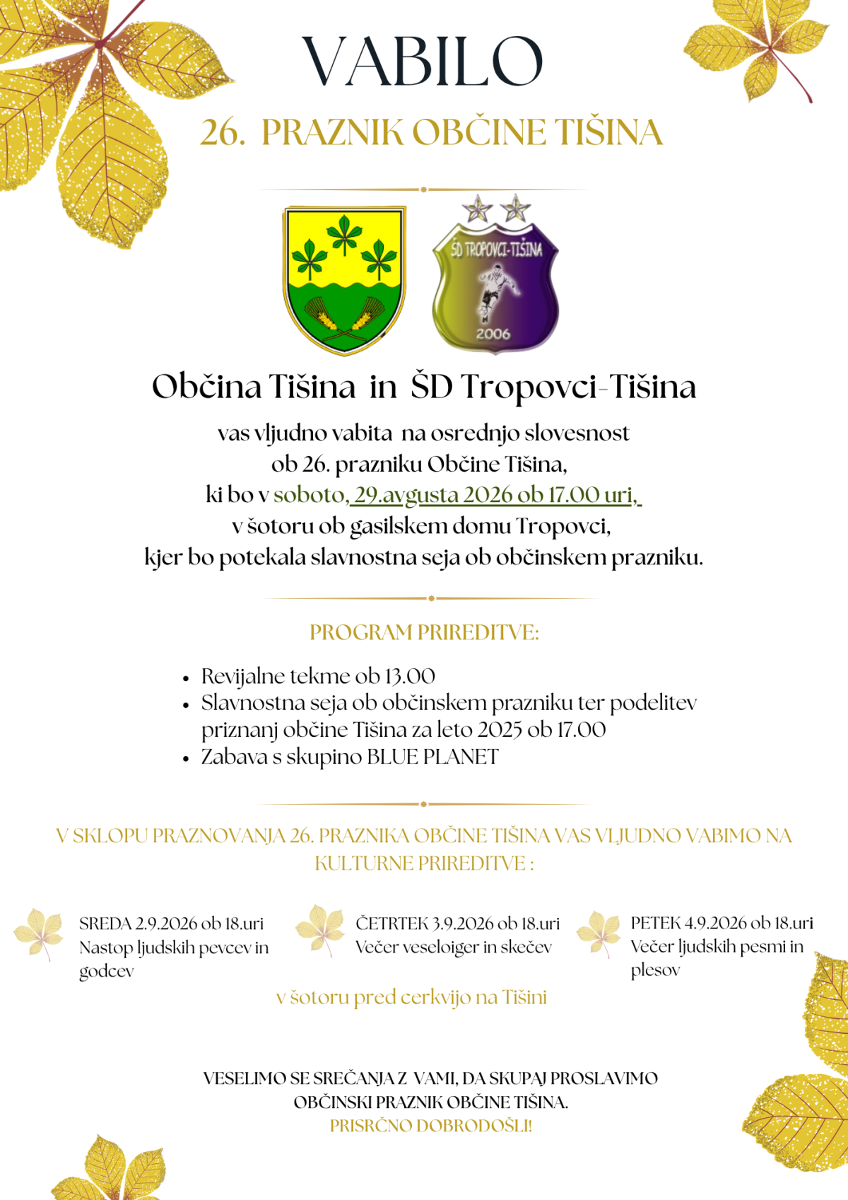 26. PRAZNIK OBČINE TIŠINA SPLETNA STRAN OBVESTILA